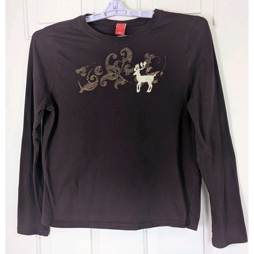 Holiday Graphic L/S T-Shirt Womens XXL Rust Brown Velvet Reindeer Christmasa